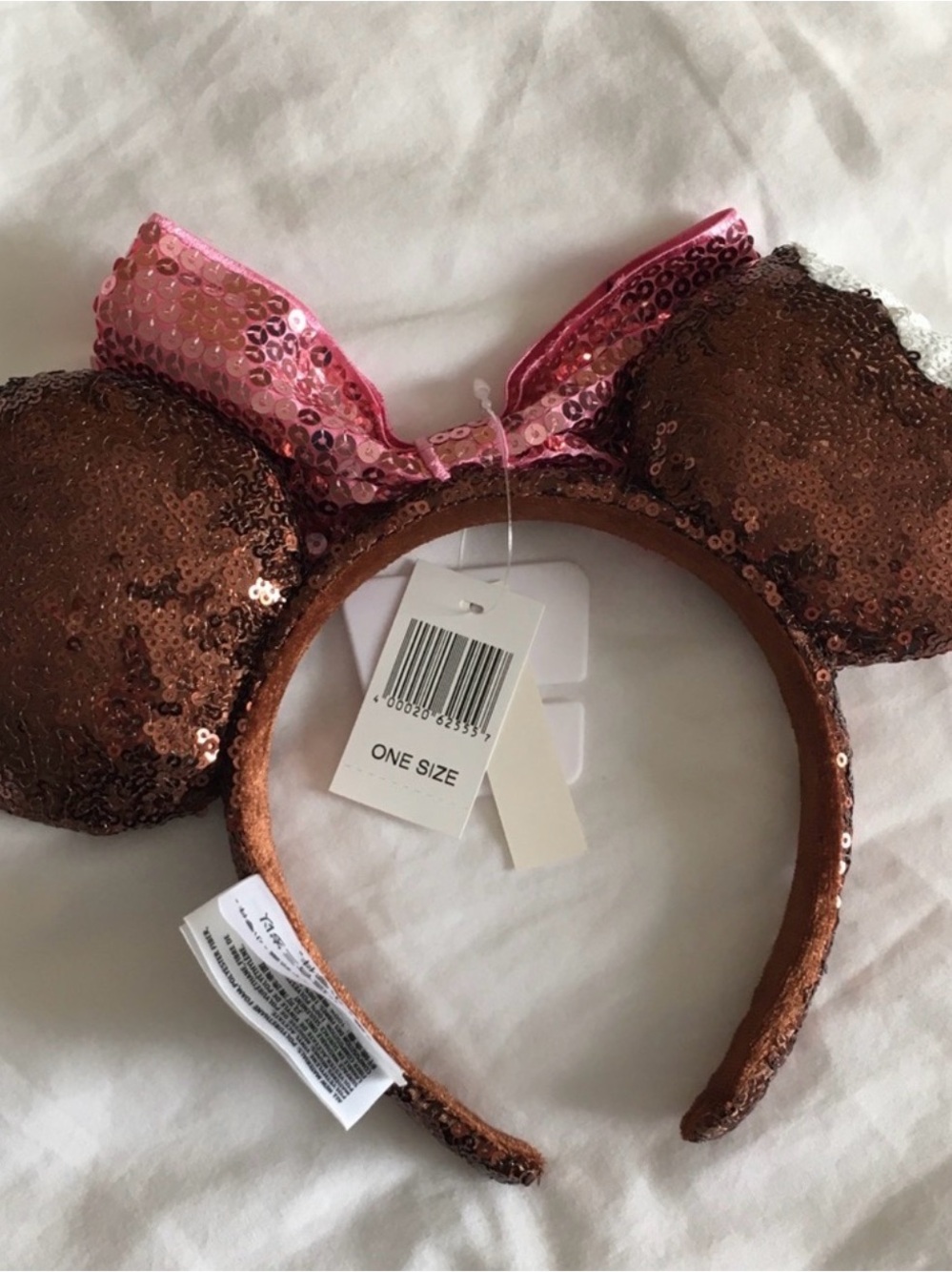 Disney Sequin Minnie Ears Headband with Pink Bow and Brown Ears - Picture 2 of 2